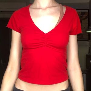 Red Brandy Melville fitted v neck crop